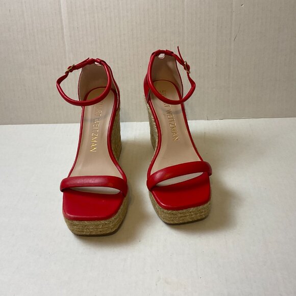 Stuart Weitzman Wedge Sandals US 7.5 Red Woven Platform Heel - Picture 3 of 8